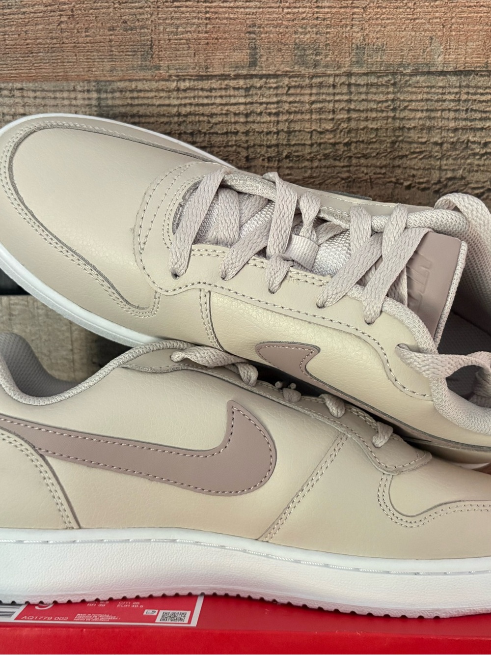 Nike unisex (w9, 7.5m) Beige and Taupe Swoosh Sneakers - Picture 4 of 8